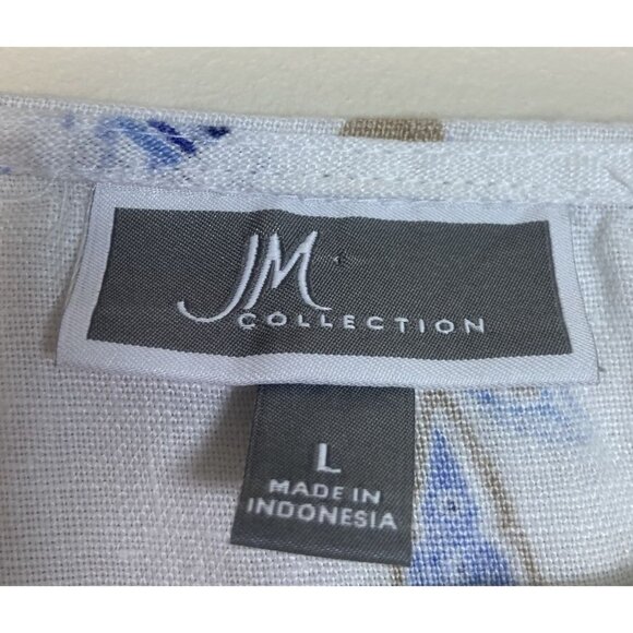 JM Collection Bohemian Womens L Large Linen Pullover Tunic Top Blue Paisley Stud - Picture 4 of 10